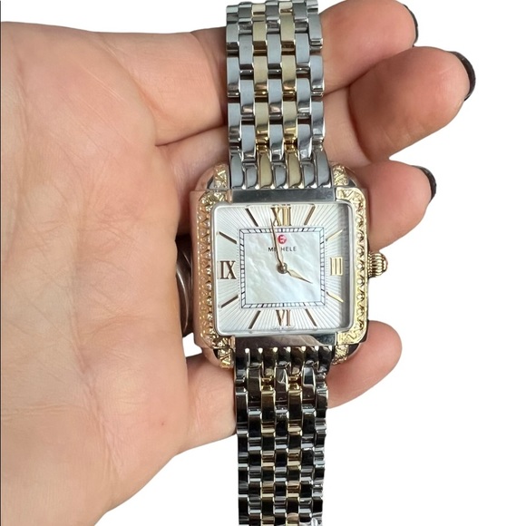 NEW Michele watch Milou two-tone pave diamond bezel 0.30 CTW bracelet band - Picture 2 of 6